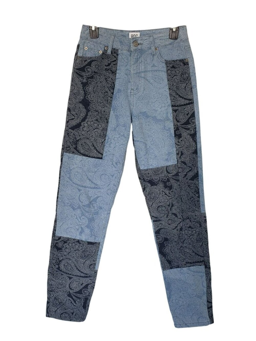 BDG Urban Outfitters Blue Paisley Patchwork Bandana Print Mom Jeans Retro Vtg - Picture 3 of 11